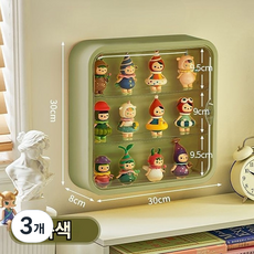 감성 인테리어 3단 피규어 장식장 벽걸이형 맹박스 진열대 미니 피규어 보관함, 3개, 녹색