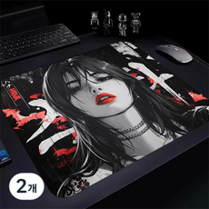 게이밍 장패드 걸 애니메이션 마우스패드 방수코팅 400X450X3MM, 2개, 레드립 걸