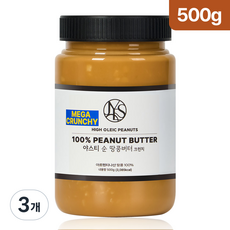 야스티 순 땅콩버터 크런치 100% 무첨가, 3개, 500g