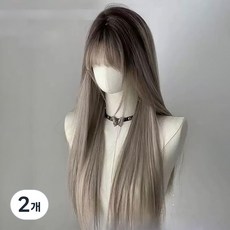 머리뿌리갈 밀크그레이 그라데이션 만화앞머리 스트레이트 롱가발 쿨톤 감성 데일리 여성전가발, 2개, brown