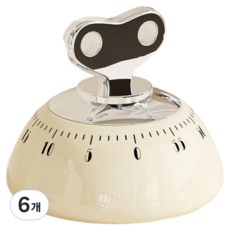 레트로자석주방타이머 기계식배터리없이 벨소리큰 주방계시기, 6개, 백색