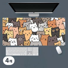 귀여운 캐릭터 고양이게이밍마우스패드 키보드 마우스 장패드 900*400*3MM, 4개, 고양이-02
