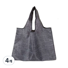 휴대용 접이식 장바구니 에코백 라지 대형 빅사이즈 쇼퍼백, 블랙 BL그리드, 4개