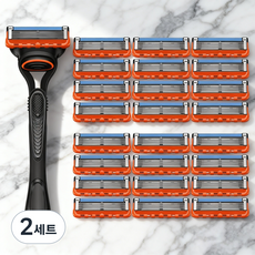 수동 면도기 + 교체용 면도날 신형 질레 프로글라이드(ProGlide) 면도기와 호환 신형 프로글라이드 면도날 12~24매입 + 회전식 면도기, 2세트, 도구 본체 1개, 교체용 커터 헤드 24개