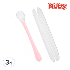 누비 실리콘 롱핸들 이유식 스푼&케이스, 베이비핑크, 3개