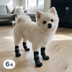 융풍 반려동물 신발 보온 애완동물 신발 양말 미끄럼 방지 강아지 양말 애완동물 발 보호대, 6개, 블랙