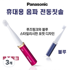 파나소닉 휴대용 음파 미세모 전동 칫솔 EW-DS1C, 블루, 3개