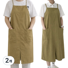 슬픽 예쁜 카페 도예 공방 방수 롱 앞치마, 2개, 카키그린