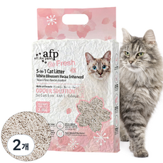 [신상출시!]All For Paws 고양이 5in1 혼합 두부모래 백차유카 탈취 1.5mm 가는입자 변기에 버리는 먼지없는 모래, 벚꽃향, 2개, 6L