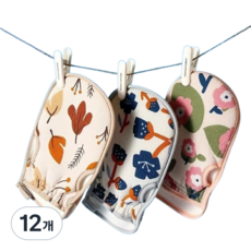 클린업 꽃무늬 때장갑 유아 노약자 피부민감자 때밀이장갑, 12개, 파란,분홍,갈색, 1세트