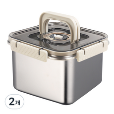 호밍사이 김치통 304스텐 밀폐용기 진공 밀폐용기 핸디형 도시락통 푸드서버 사각 김치통 반찬통 보관용기, 4.5L, 2개