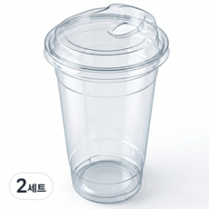 키친코디 PET 16온스 아이스컵 + 스트로우프리 뚜껑 세트 92파이 (국내생산), 2세트, 100개, 470ml