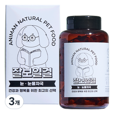 강아지 눈 눈물영양제 눈물자국 눈충혈 리얼루테인 오메가3 백내장 예방 애니먼 잘보일걸 250g 65정, 3개