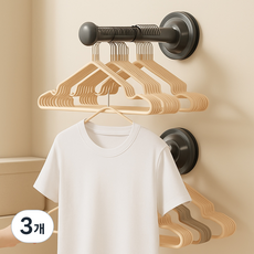 아즈몰 무타공 접이식 옷걸이 행거 후크걸이 흡착식 거치대 2p, 3개, 블랙
