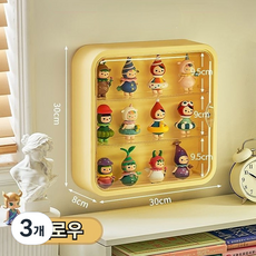 감성 인테리어 3단 피규어 장식장 벽걸이형 맹박스 진열대 미니 피규어 보관함, 3개, 옐로우