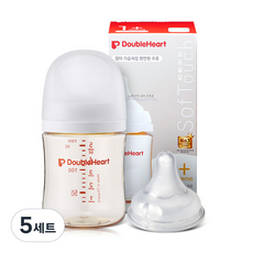 더블하트 모유실감 3세대 제뉴인화이트 160ml 싱글팩(젖병+젖꼭지 S), 5세트, 제뉴인화이트 젖꼭지(S)