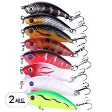 워블링 액션 루어 8종 리얼 에기 꺽지/배스/농어/민물/바다, 2세트, 3.6g, 혼합세트(8종)