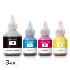 모노테크 엡손 호환잉크 세트 BT6000 BTD60, 3세트, 검정+파랑+빨강+노랑