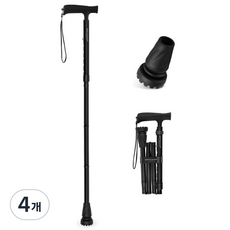 GPTcamp T2M 4단 접이식 초경량 노인 지팡이 어르신 원스텝 폴딩, 4개, 블랙(GPT-T2M)