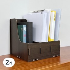올지 우드 3단 A4 파일꽂이 파일함, 2개, 다크브라운