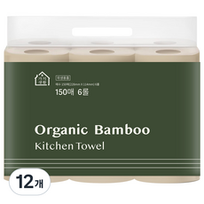 가치생활 오가닉 대나무 키친타올 천연펄프 롤형, 12개, 150매