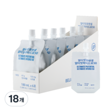 얼티밋포텐셜 하이드로50 전해질 이온 음료 운동 탄수화물 나트륨 수분 보충제 워터, 18개, 180ml