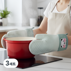 유하리온 안전한 실리콘 내열 오븐 장갑 양손, 3세트, 민트