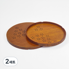 감성 벚꽃 우드 트레이 세트 일본풍 원형 미니멀 S+M, 2세트, 차색