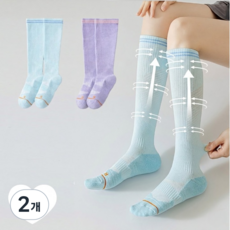 에브리봄 여성 러닝 스포츠 쿠션 압박 니삭스 열배출 땀흡수 강화, 파랑+보라, 2개