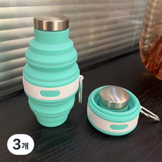 [여름세일] 모시루 폴딩 스포츠물병 접이식 실리콘 등산 물병 여행용 텀블러, 그린, 3개, 475ml