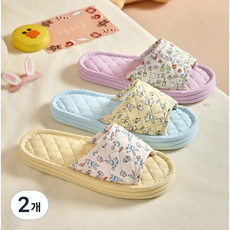 바이유 3중 쿠션 층간소음 방지 실내화 슬리퍼 고밀도 면 거실화 유치원 어린이집, 2개, 옐로우