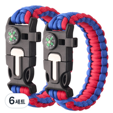 타닥 파라코드 팔찌 아웃도어 캠핑 등산 나침반 응급 구조 생존 팔찌, 6세트, B-3