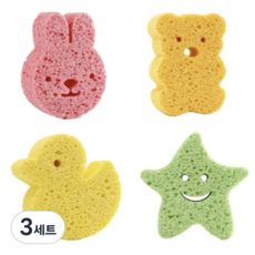 홀시스 귀여운 동물 목욕 스펀지, 3세트, 4개입, 알록달록
