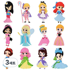 닉스토이 캐릭터 보석 십자수 스티커 만들기 DIY 세트, 디즈니 공주, 3세트