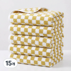 융풍 수건 호텔 수건 포근한 부드러움 체크 패턴 수건으로 행복한 시간을, 15개, 머스타드 체크