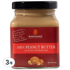 반값특가/100% 땅콩버터 로가니큐 무가당 무첨가 땅콩버터 크런치, 3개, 200g
