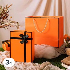 고급 선물상자 쇼핑백 세트 리본 기프트 패키지 생일 기념일 포장, 3개, 오렌지