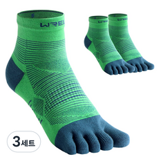 WRELS 다섯발가락 짧은통형 가압 스포츠 양말 러닝 크로스컨트리 자전거 남녀공용, 3세트, 그린