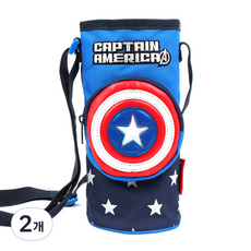마블 캡틴아메리카 방패 물병 크로스 주머니, 블루, 2개