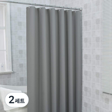 3S리빙 방수 샤워커튼 무지그레이 + 크롬커튼고리+ 커튼봉 세트, 2세트, gray