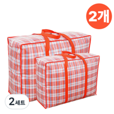 올베스트 가벼운 대용량 지퍼 타포린백 쇼핑백, 작은체크레드, 2세트