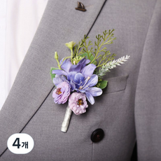 봄부쿠 조화 꽃 코사지 행사용 꽃사지 부토니에, 4개, 퍼플