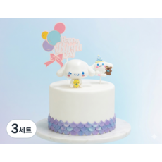 메리멜팅 시나모롤 생일장식 케이트토퍼 귀여운 장식 파티, 3세트, 단일