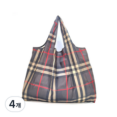 휴대용 접이식 장바구니 에코백 라지 대형 빅사이즈 쇼퍼백, 브라운 체크, 4개