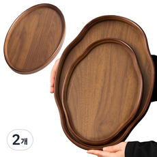 NUTRIVIO 나무트레이 호두원목 불규칙 대나무쟁반 액세서리쟁반 과일 카페트레이 혼밥 1인 우드트레이, 2개, 구름모양