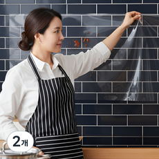 데이더봄 무점착 오염방지 투명 싱크대 주방시트지, 2개
