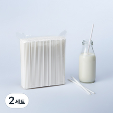 우유빨대 3파이 유백색 벌크포장 요구르트빨대 카프리썬빨대 대용량 15cm, 2세트, 1000개입