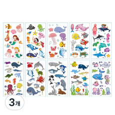 KC 해양생물 어린이 타투스티커 야광타투 문신 페이스페인팅 분장놀이 할로윈 크리스마스 물놀이 캠핑 어린이집 유치원 학교 놀이수업, E, 3개, 타입