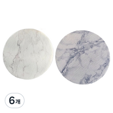 럭키세븐 티코스터 규조토 패브릭 코스터 컵받침 논슬립, 6개, 마블화이트