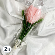 리빙릿 모루꽃 한송이 뜨개꽃 완제품 튤립 해바라기 조화, 2개, 핑크 튤립